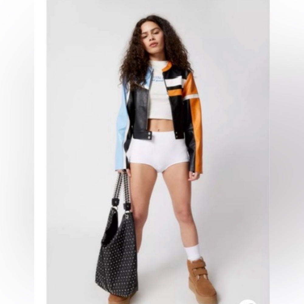 Urban Outfitters Leather Jacket - Black, Blue, Orange excellent new condition